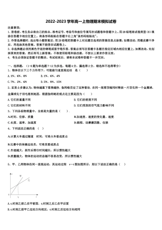 2022年上海市新中高级中学高一物理第一学期期末检测试题含解析