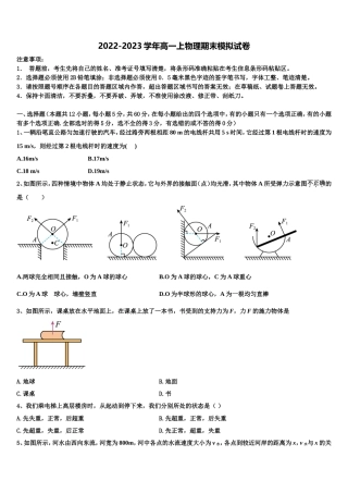 2022年上海市新中高级中学物理高一第一学期期末检测试题含解析