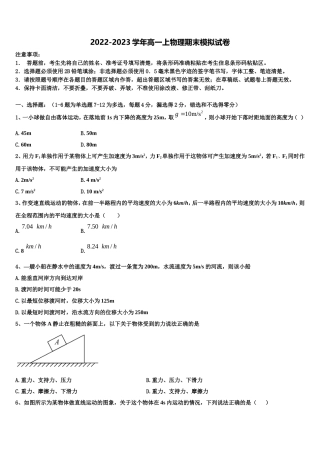 2022年上海市张堰中学物理高一第一学期期末达标检测试题含解析