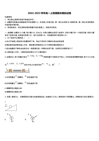 2022年西藏拉萨市那曲第二高级中学物理高一第一学期期末达标测试试题含解析