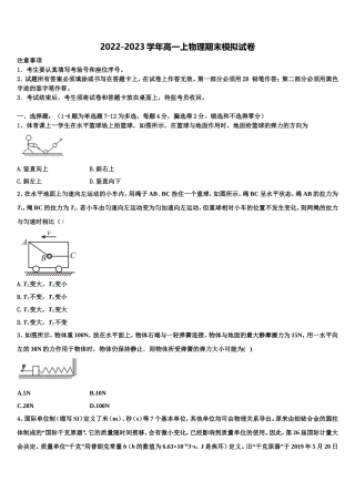 2022年云南省大姚一中物理高一上期末达标检测模拟试题含解析