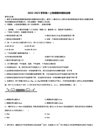 2022年云南省民族大学附属中学物理高一上期末质量检测试题含解析