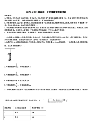 2022年浙江省七彩阳光物理高一上期末检测模拟试题含解析