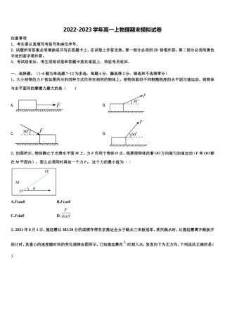 2022-2023学年浙江省浙南名校联盟物理高一上期末联考模拟试题含解析