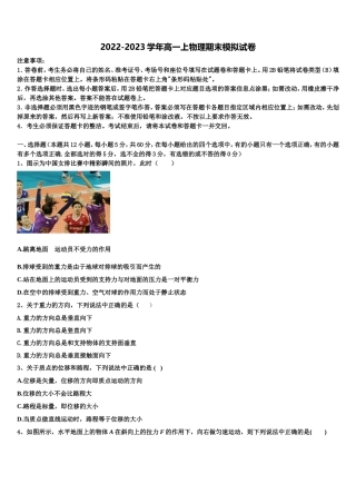 2022-2023学年深圳市龙文一对一物理高一第一学期期末检测试题含解析