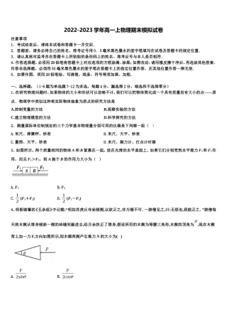 2022-2023学年重庆市两江育才中学物理高一第一学期期末学业质量监测试题含解析
