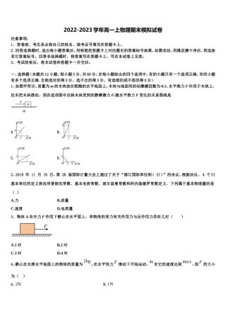 2023届广东河源市连平县忠信中学物理高一第一学期期末经典模拟试题含解析
