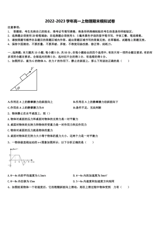 2022年辽宁省大连市大世界高级中学物理高一第一学期期末质量检测试题含解析