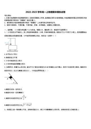 2023届福建省厦门第二中学高一物理第一学期期末综合测试模拟试题含解析
