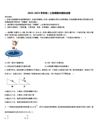 北京市西城区第五十六中学2022-2023学年物理高一第一学期期末联考模拟试题含解析