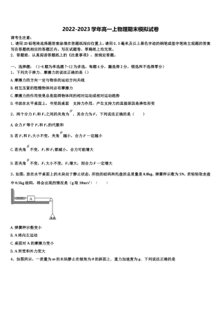 安徽省临泉二中2022年物理高一上期末复习检测模拟试题含解析