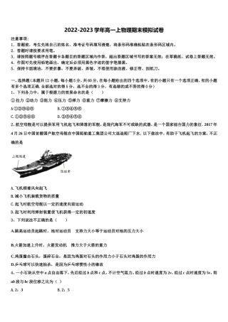 2022年重庆市铜梁中学等七校物理高一第一学期期末复习检测模拟试题含解析