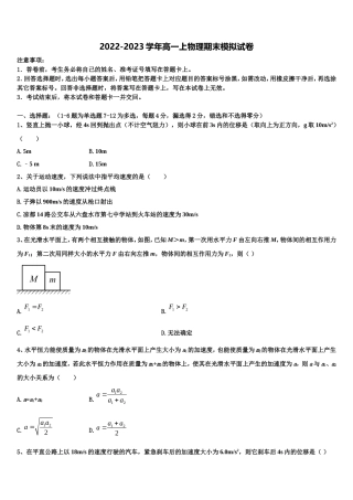2023届北京市北京大学附属中学物理高一上期末学业质量监测模拟试题含解析