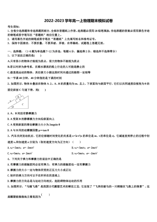 2023届山东省平度市物理高一上期末综合测试模拟试题含解析