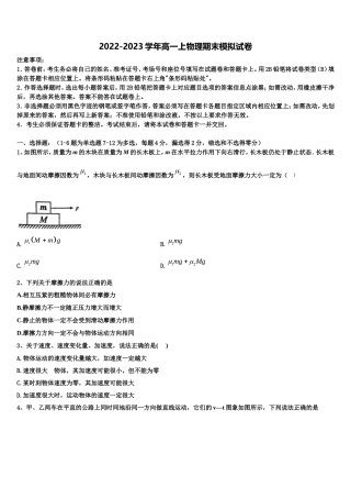 上海市宝山区行知实验中学2022-2023学年高一物理第一学期期末联考模拟试题含解析