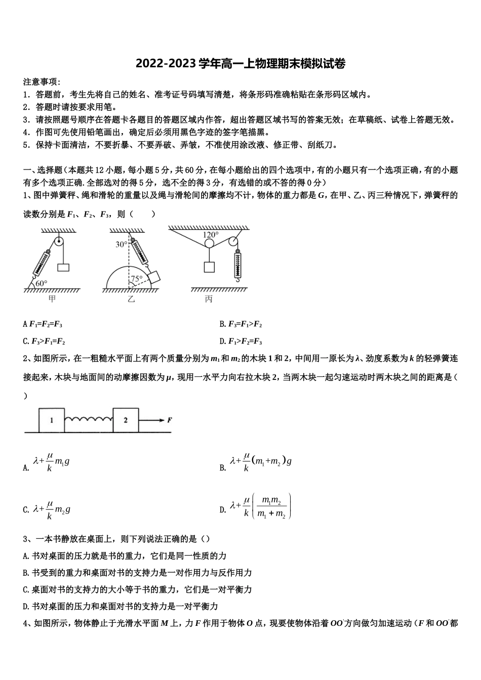 上海市宝山区同济中学2022年物理高一第一学期期末复习检测试题含解析_第1页