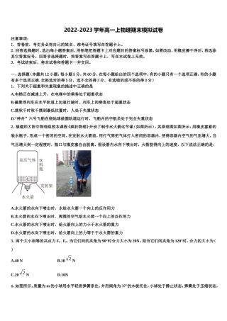 宁夏育才中学孔德学区2022年高一物理第一学期期末统考试题含解析
