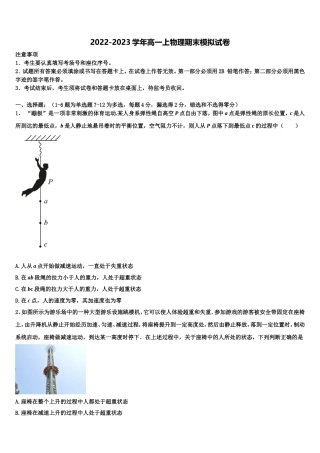 上海市储能中学2022年物理高一上期末检测模拟试题含解析