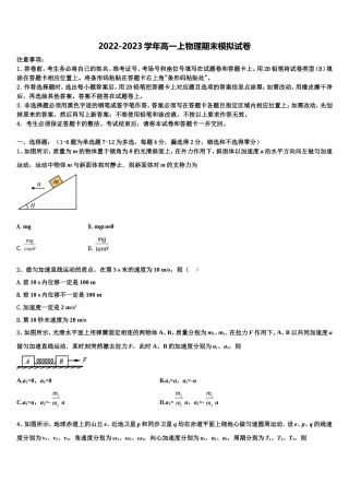 上海市第一中学2022年物理高一第一学期期末调研模拟试题含解析