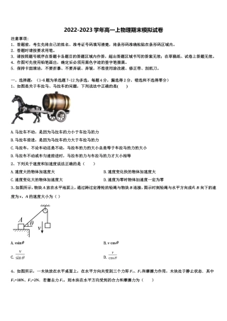 山东省东营市实验中学2022-2023学年物理高一上期末调研模拟试题含解析