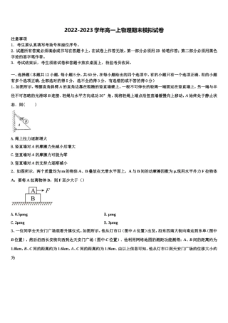 上海市华师大二附中2022-2023学年物理高一第一学期期末考试模拟试题含解析