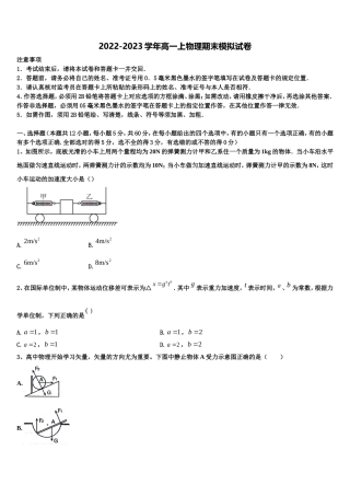 广东省深圳市福田区耀华实验学校国际班2022年高一物理第一学期期末统考模拟试题含解析