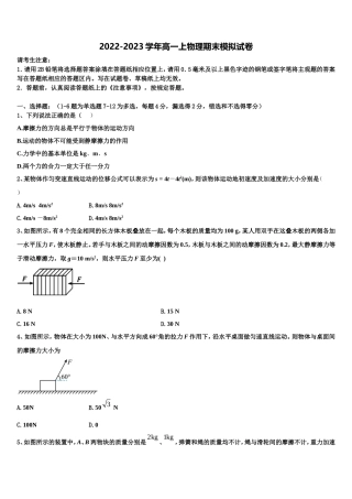 广东省深圳市罗湖区罗湖外国语学校2022年高一物理第一学期期末预测试题含解析