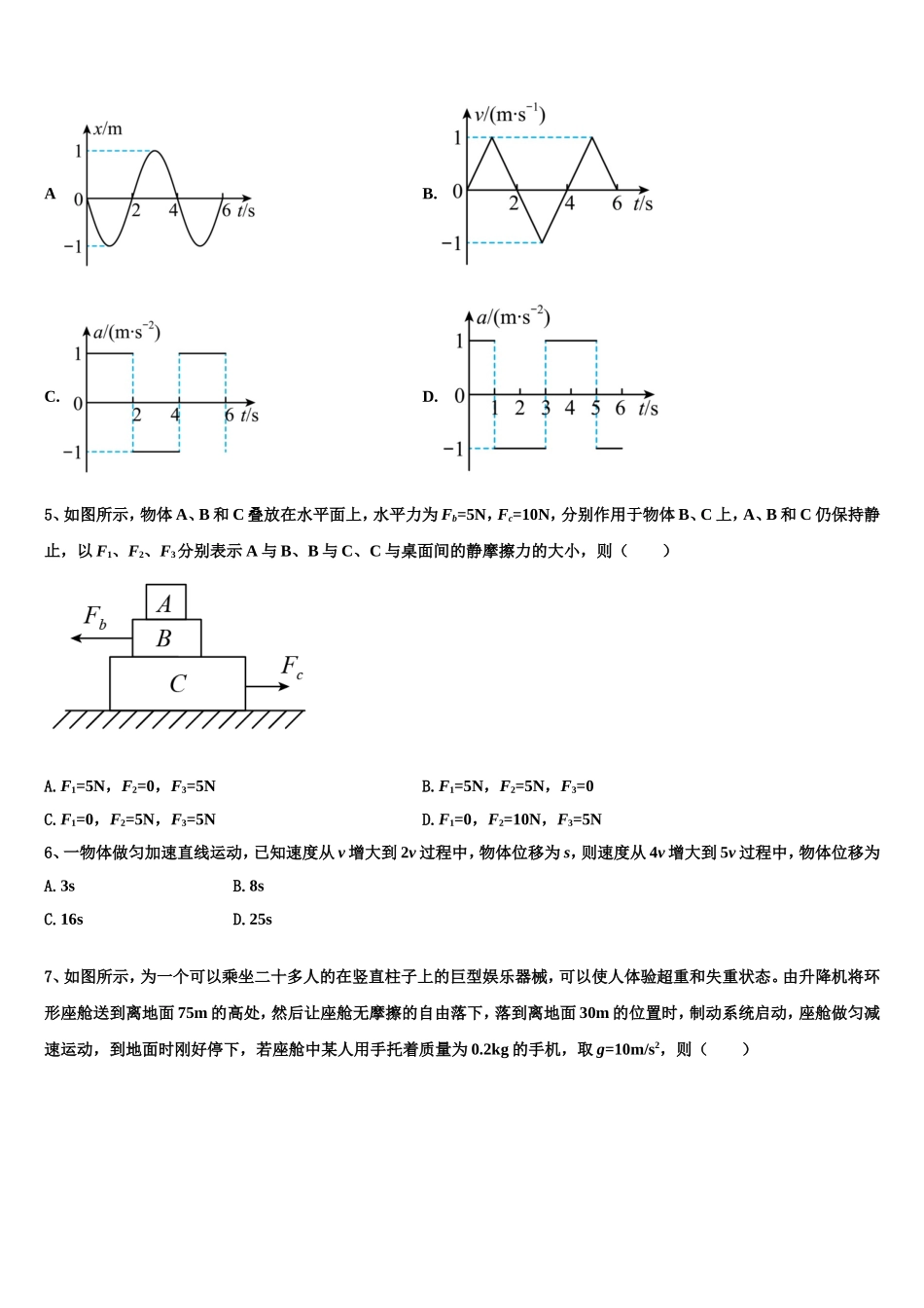 广东省深圳市南头中学2022-2023学年物理高一第一学期期末调研模拟试题含解析_第2页