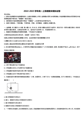 内蒙古自治区包头市第九中学2022年高一物理第一学期期末经典模拟试题含解析