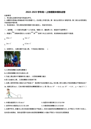 2023届湖南省湖南师范大学附属中学物理高一上期末经典试题含解析