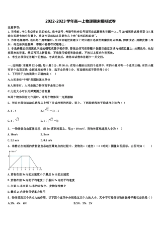 上海市上海师范大学附属第二外国语学校2022-2023学年物理高一第一学期期末教学质量检测模拟试题含解析