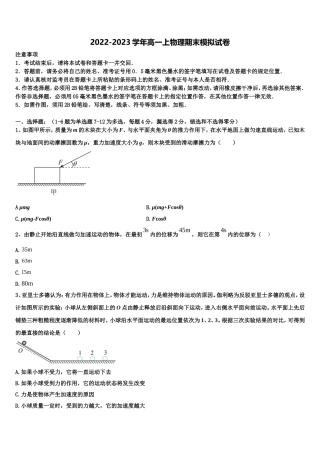 广东省深圳外国语学校2022-2023学年物理高一上期末考试试题含解析
