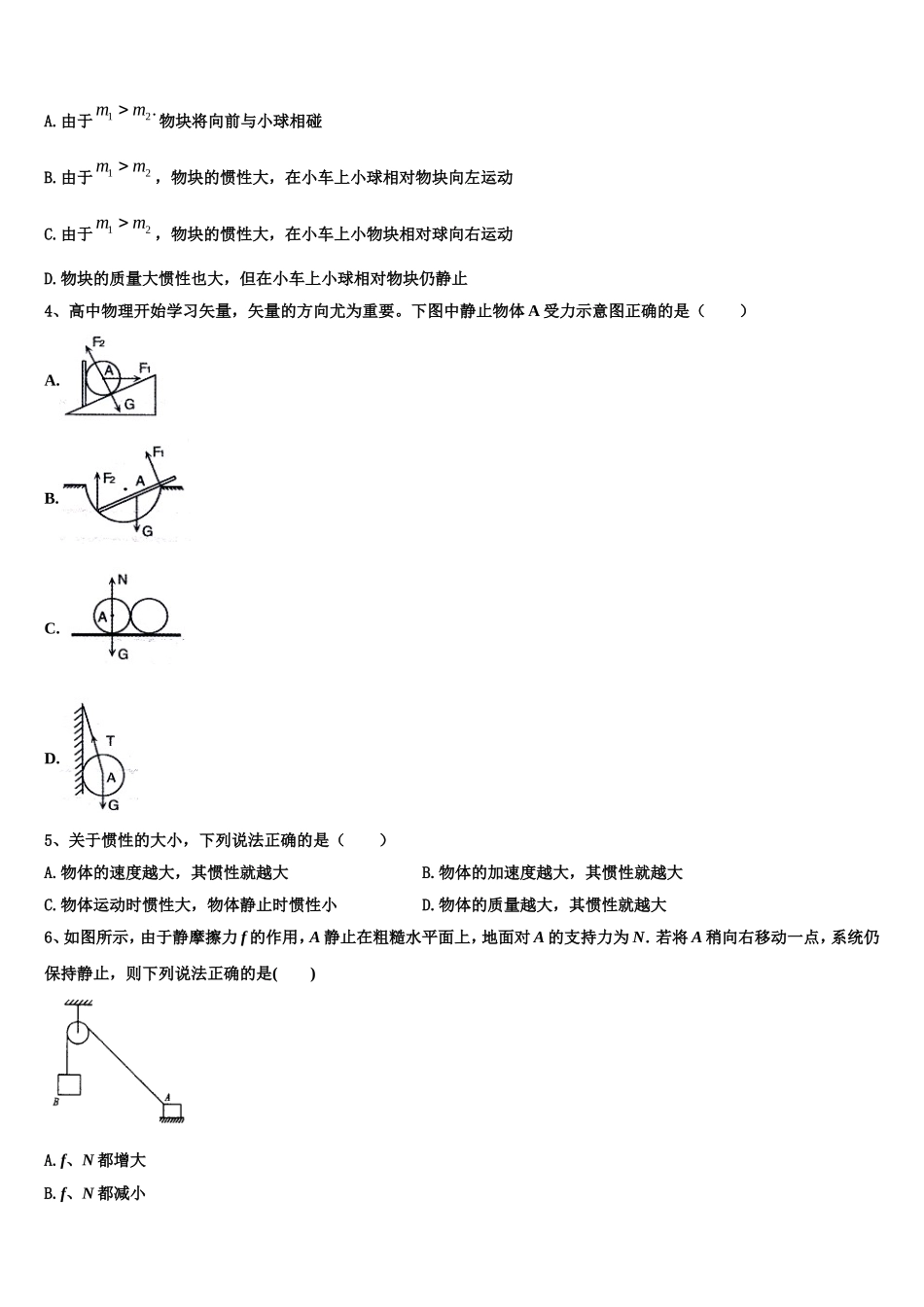 广东省中山一中丰山学部2022-2023学年物理高一第一学期期末学业质量监测模拟试题含解析_第2页