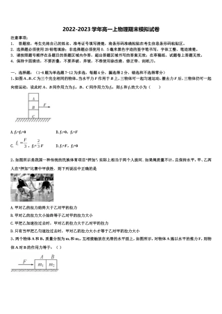 上海市同济大学附属七一中学2022年高一物理第一学期期末考试试题含解析