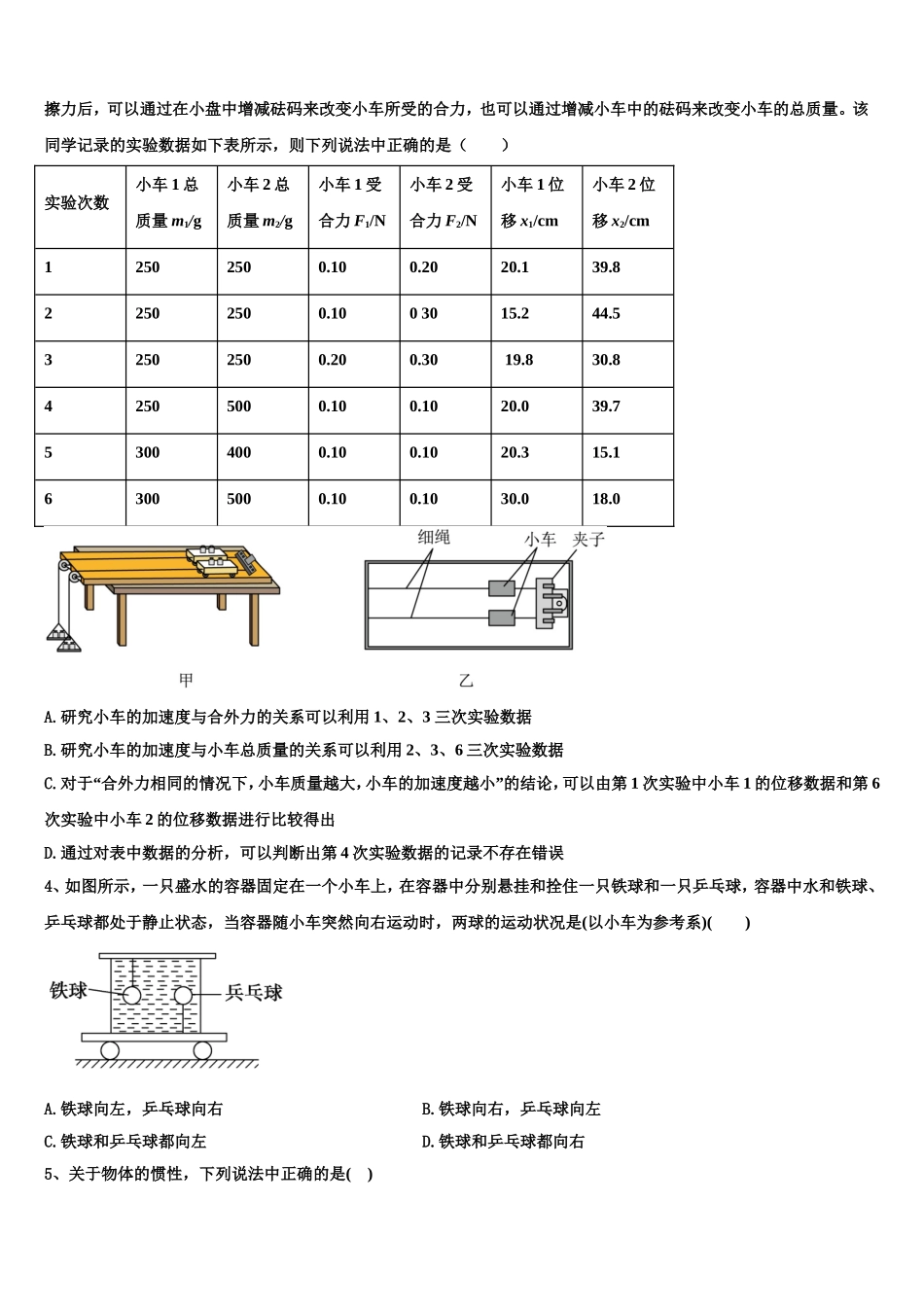 四川广元天立学校2022-2023学年物理高一第一学期期末学业质量监测模拟试题含解析_第2页