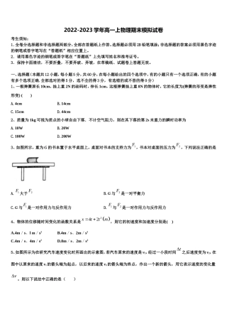 上海外国语大学附属外国语学校2022年高一物理第一学期期末考试模拟试题含解析
