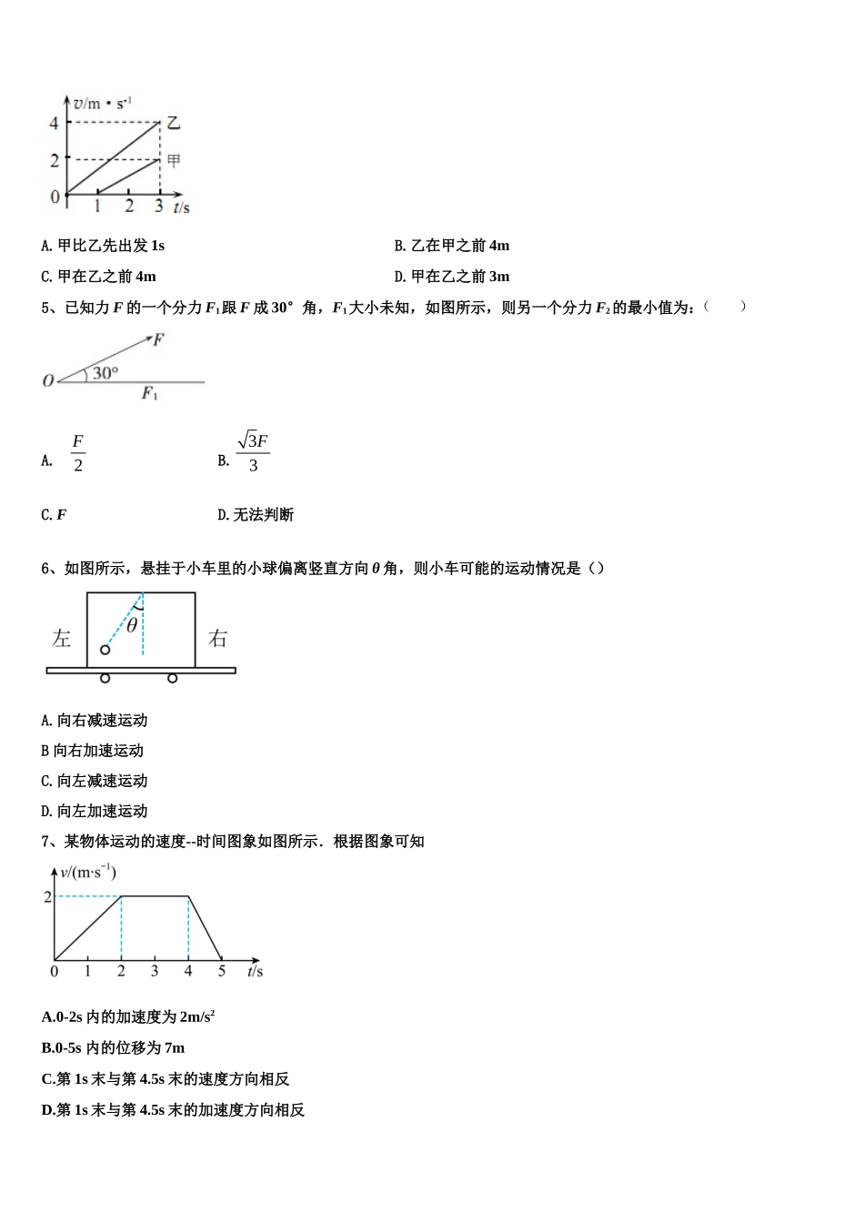 2023届湖南省株洲市醴陵四中物理高一上期末质量检测试题含解析_第2页