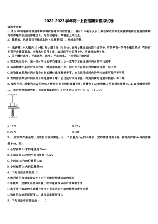 2023届上海市杨浦区上海理工大学附中物理高一上期末达标检测试题含解析