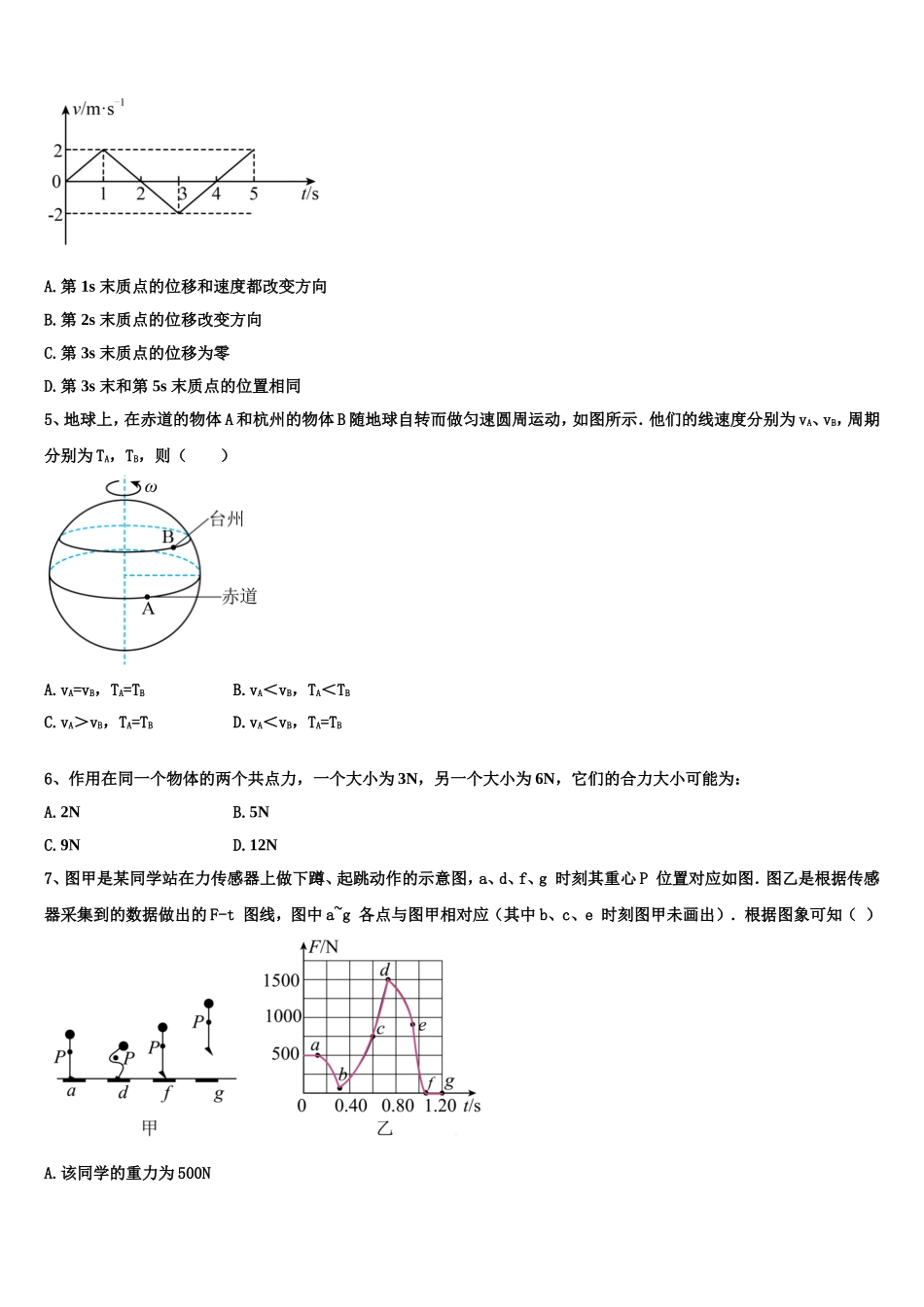 山东省菏泽市2022-2023学年物理高一第一学期期末学业水平测试模拟试题含解析_第2页