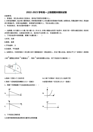 2023届深圳市重点中学物理高一上期末综合测试试题含解析