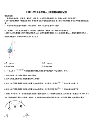 云南省曲靖市宣威市第九中学2022-2023学年物理高一第一学期期末考试模拟试题含解析