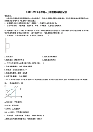 云南省文山市2022-2023学年物理高一第一学期期末调研模拟试题含解析