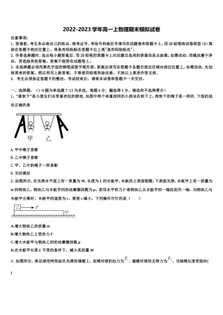 2023届之江教育评价物理高一第一学期期末检测模拟试题含解析