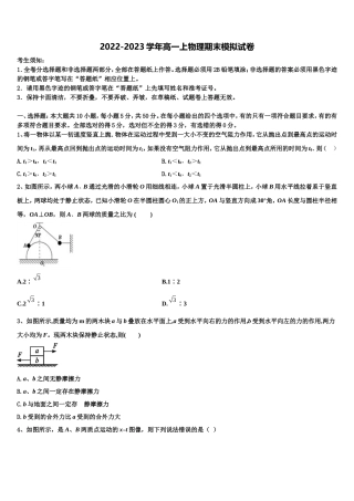天津市武清区杨村第三中学2022-2023学年物理高一上期末质量跟踪监视模拟试题含解析