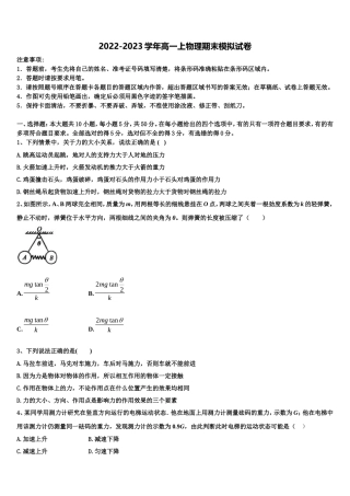 山东省枣庄市部分重点高中2022-2023学年高一物理第一学期期末联考模拟试题含解析