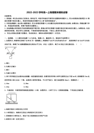 湖北荆州市公安县车胤中学2022-2023学年高一物理第一学期期末复习检测模拟试题含解析