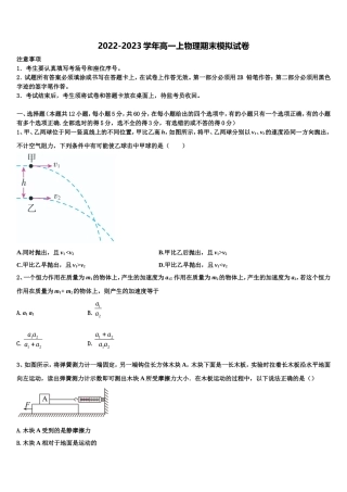 山东省邹平市第一中学中实验部2022年物理高一上期末综合测试试题含解析