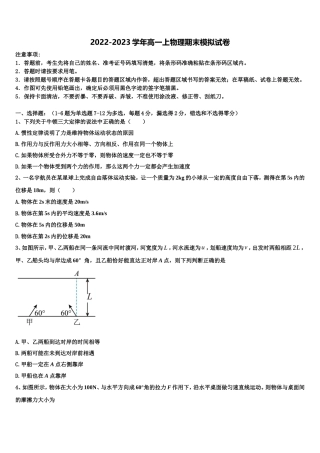湖北省宜昌县域高中协同发展共合体2022年物理高一上期末教学质量检测模拟试题含解析