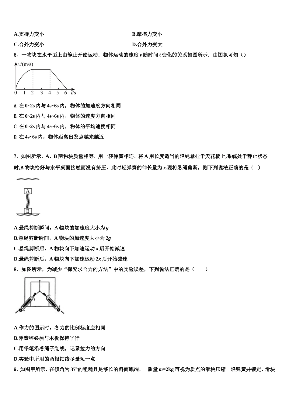 湖南G10教育联盟2022-2023学年物理高一第一学期期末综合测试试题含解析_第2页