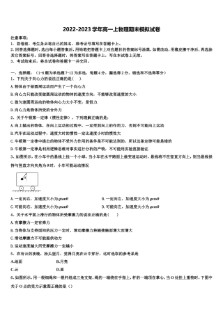 陕西省育才中学2022-2023学年高一物理第一学期期末调研试题含解析